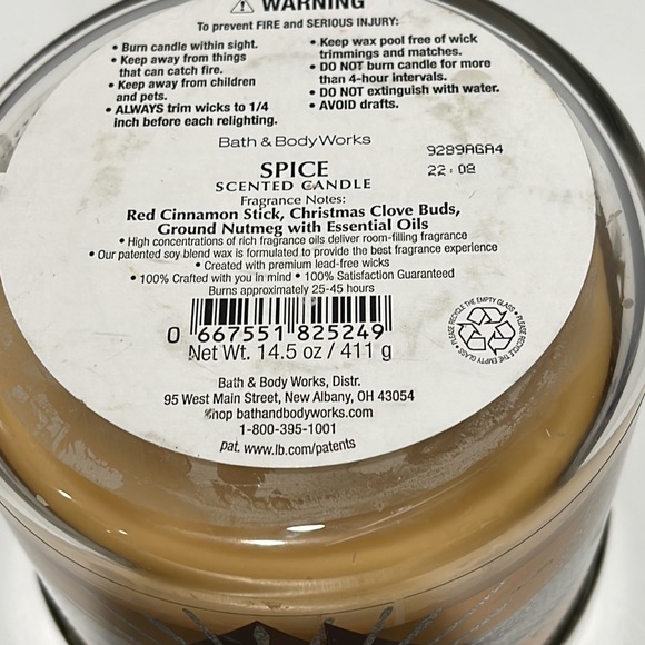 Bath & Body Works candle Spice Cinnamon nutmeg 3-wick 14.5 Oz - Picture 7 of 9